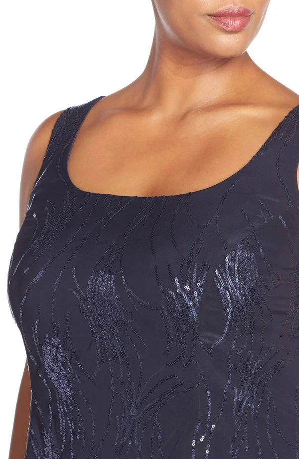 Alex Evenings Plus Size Sequined Chiffon Dress and Jacket - 14W - Navy