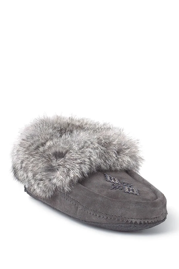 Genuine Rabbit Fur Trim Traveler Moccasin
