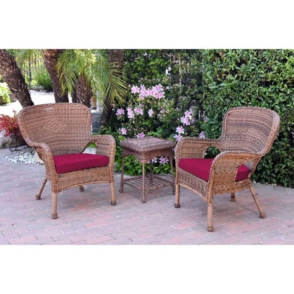 Jeco Windsor Resin Wicker 3 Piece Patio Conversation Set, Black