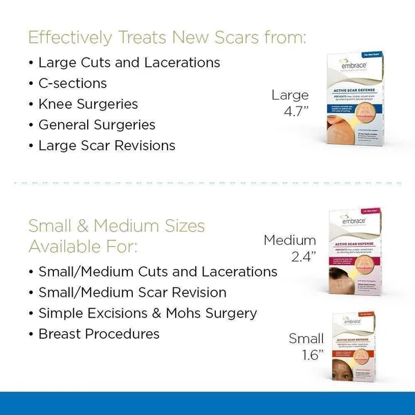 Embrace Scar Treatment, Silicone Sheets for New Scars with Active Scar Defense