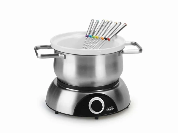 Artestia Electric Chocolate & cheese Fondue Set with Two Pots, Serve 8 Persons (Stainless Steel, Ceramic Pots, Stainless St