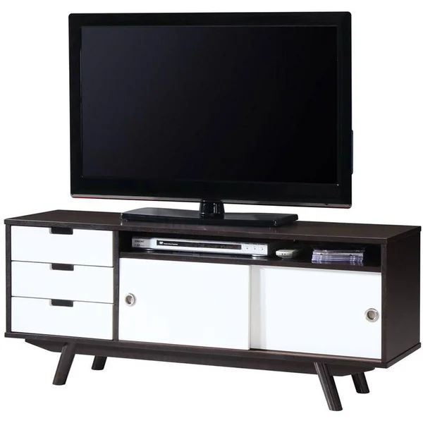 Modern Wood Veneer 55x22 TV Stand with Sliding Doors Wenge Techni Mobili