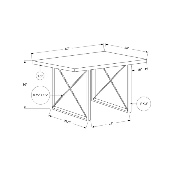 Monarch Dining Table 36 inchx 60 inch - White Glossy, White Metal