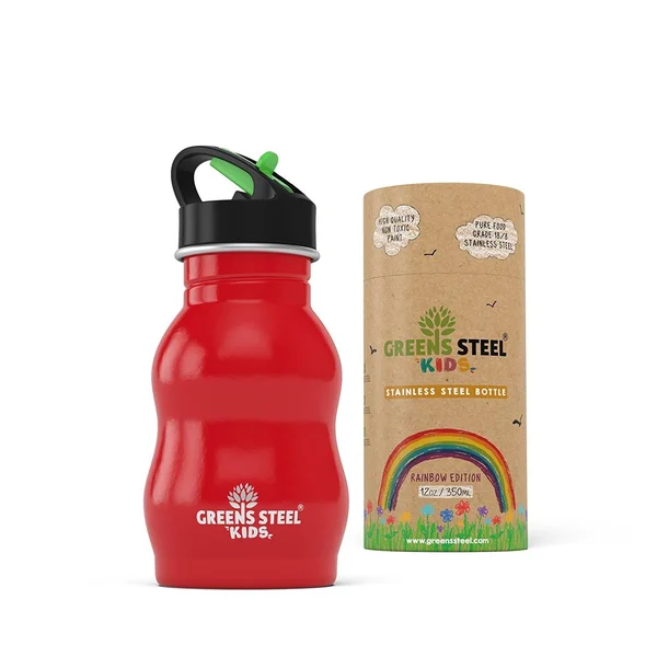 [Upgraded] Kids Water Bottle Stainless Steel - 12 oz Leak Proof Sports Cap with Straw - Toddler Child Friendly