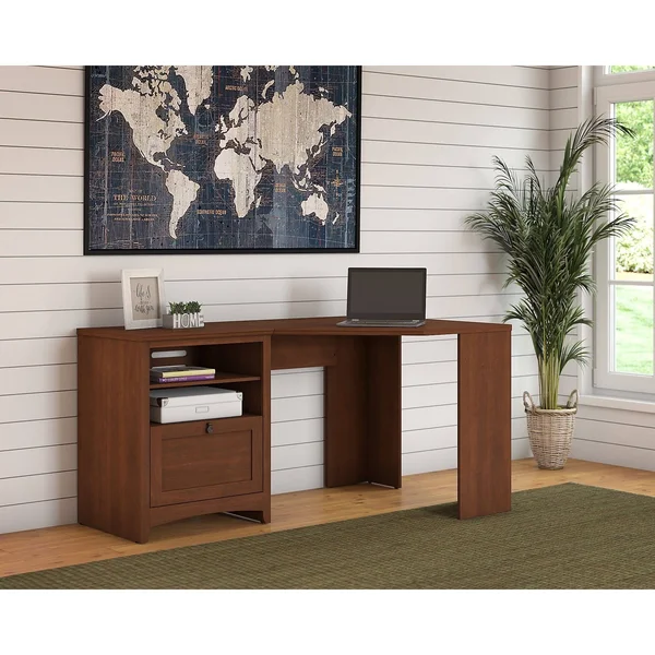 Bush Furniture Buena Vista 60W Corner Desk with Storage in Serene Cherry