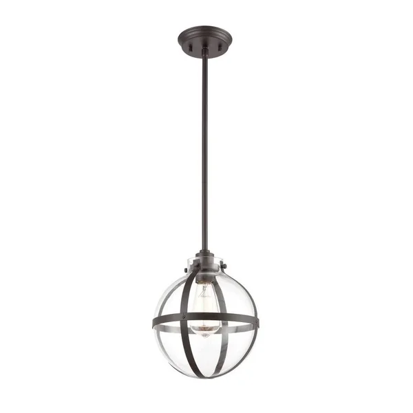 One Light Mini Pendant in Light Wood and Clear Glass Round Globe Oil