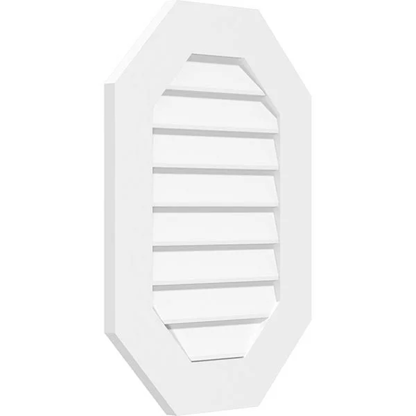Ekena Millwork GVPOV20X3401SN 20x22W x 34x22H Vertical Elongated Octagon Surface Mount PVC Gable Vent: Non-Functional, w/ 3-1/2x