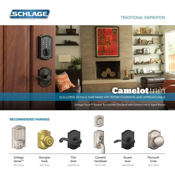 Schlage Camelot Lower Handleset Electronic Aged Bronze FE285CAM716ACCLH