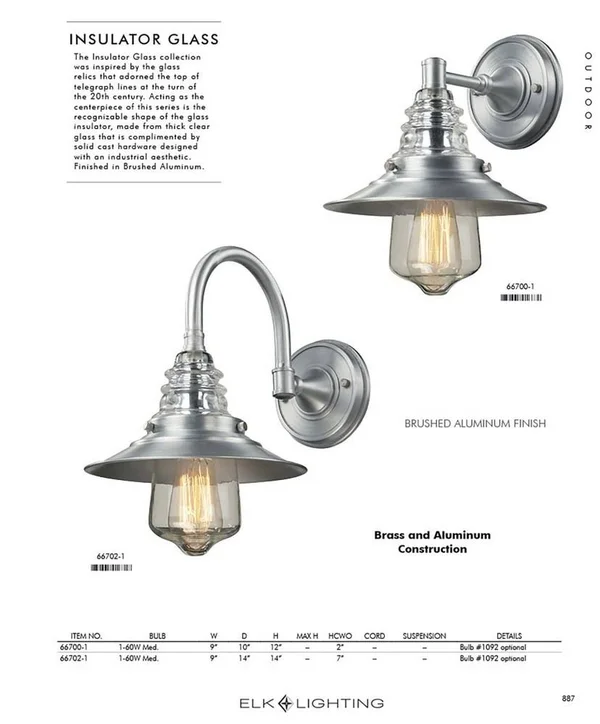 Elk Lighting 66825-1 Insulator Glass 1 Light Swingarm Sconce in Weathered Zinc