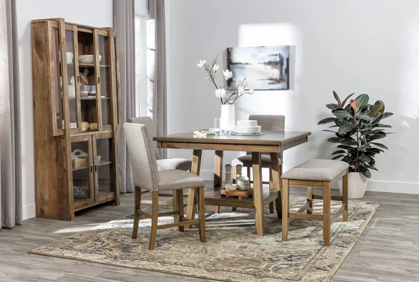 Counter Set - 5 Piece Counter Height Dining Table Set with Bench Casual, Hyland - Grey - Wood - 48x22W x 48x22D x 35.5x22H at Li