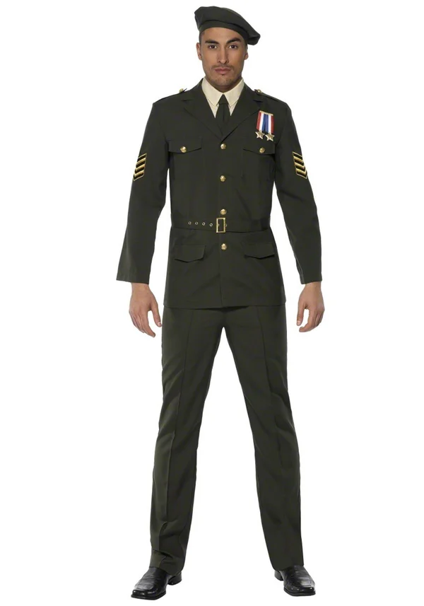 Smiffys Mens Wartime Officer Costume, Size: Medium, Green