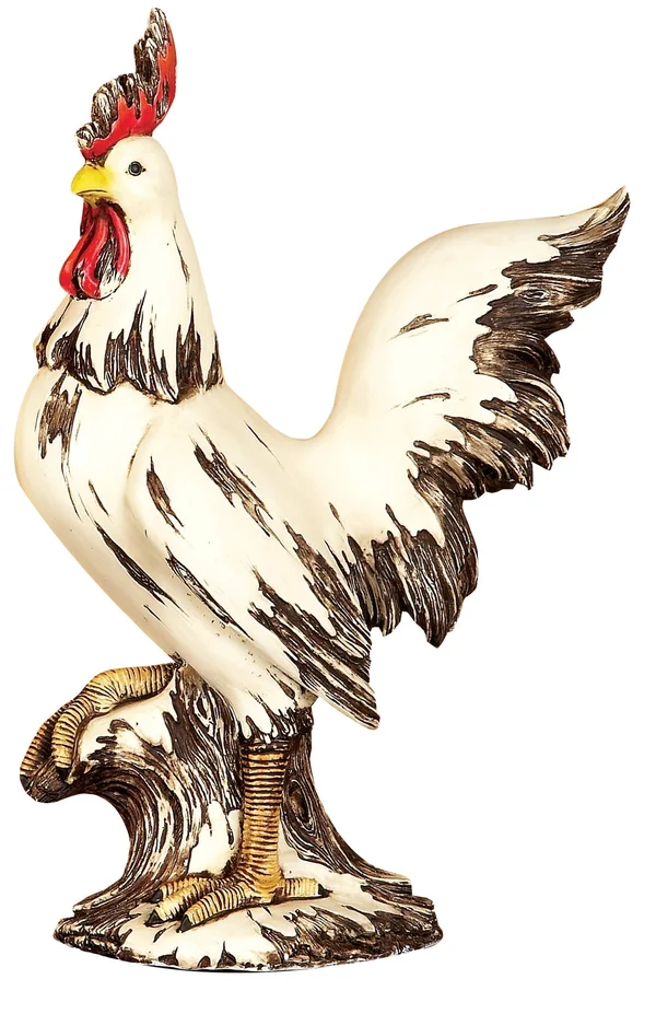 Benjara BM216401 Polystone Frame Rooster Sculpture with Stable Base Antique White