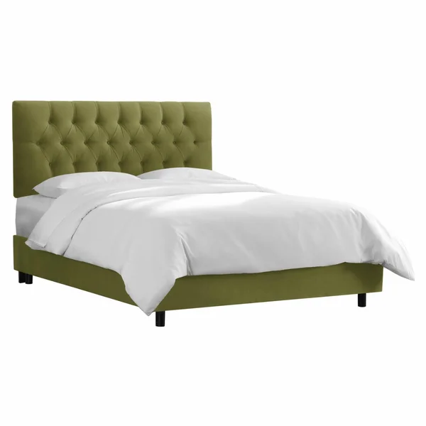 Tufted Velvet Upholstered Bed Velvet-Apple Green - Size: Full