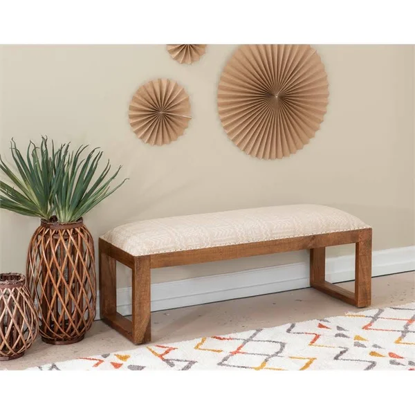 Powell Bridget Wood Upholstered Bench in Natural Brown - PCYMX141