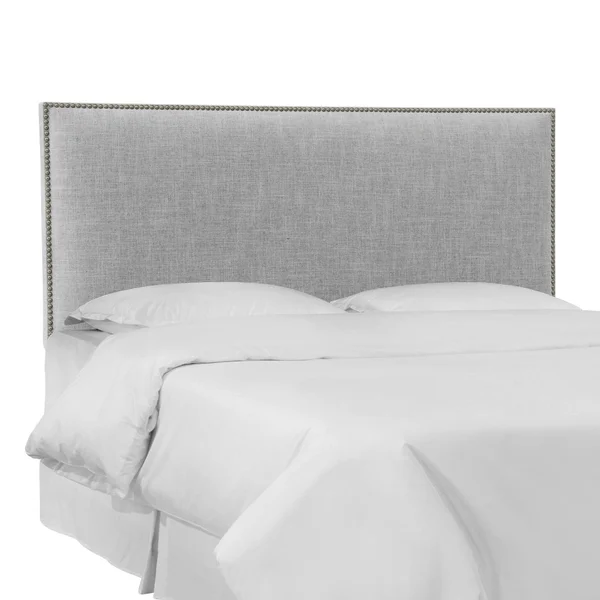 California King Bella Nail Button Border Headboard Pumice Gray Linen with Pewter Nailbuttons - Skyline Furniture