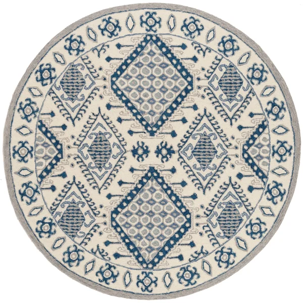 Safavieh Micro-Loop MLP511M 4&0x22 x 6&0x22 Ivory - Blue Area Rug
