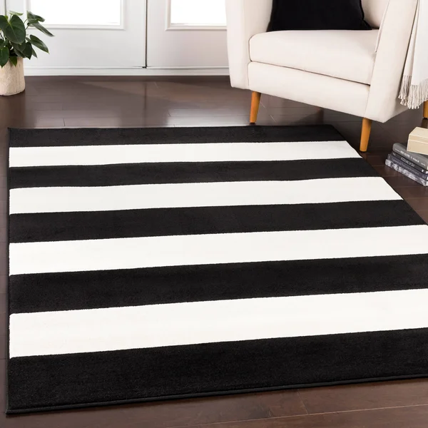 Havenside Home Goodland Woven Casual Striped Area Rug - 6&7 x 9&6 Black White