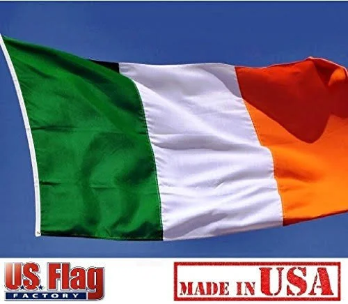 US Flag Factory 3&x5& Ireland Irish Flag (Sewn Stripes) Outdoor SolarMax Nylon - Made in America