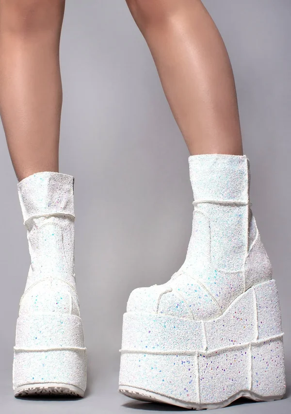 STACK-201G, Men's GOGO Platform Wedge Glitters Ankle Boots, White Size : 7 - FUNkyPair.com