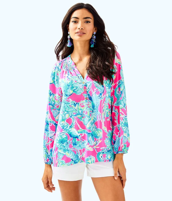 Lilly Pulitzer Elsa Top Women's Blouse Raz Berry Lobsters in Love : Xxs