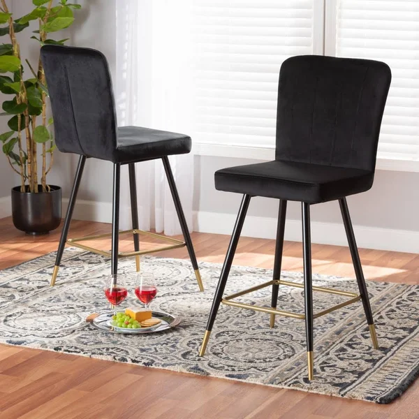 Wholesale Interiors Baxton Studio Preston Modern Luxe and Glam Black Velvet Fabric Upholstered and Two-Tone Black and Gold Finis