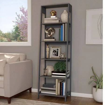Hastings Home 471355Mzh Ladder-Style 5-Tiered Bookcase, Gray