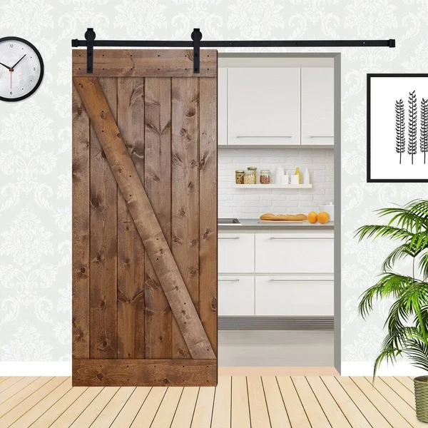 Akicon Paneled Wood Barn Door with Installation Hardware Kit - Z3 Series - 38x22 - Red Oak