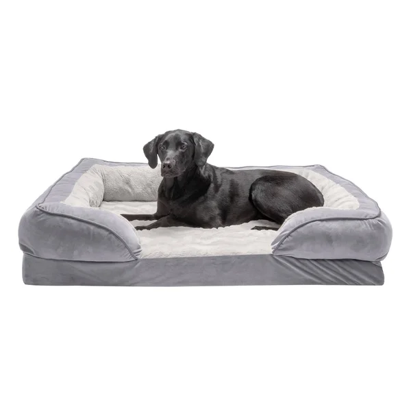 FurHaven Velvet Waves Perfect Comfort Orthopedic Sofa Dog Bed - Jumbo, Granite Gray