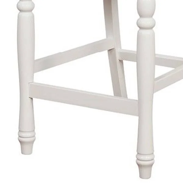 Benjara Wooden Counter Stool with Rush Woven Seat and Cut Out BACK - Beige and White