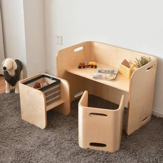 3 Piece Kids Wooden Table and Chair Set
