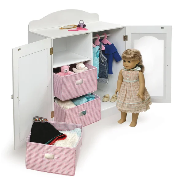 Badger Basket White Mirrored Doll Armoire with 3 Baskets and 3 Hangers