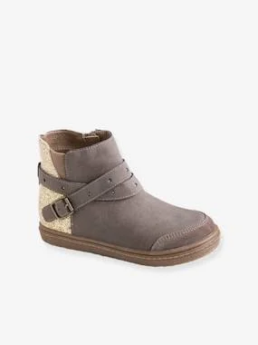 Fancy Glitter Boots with Straps for Girls Brown