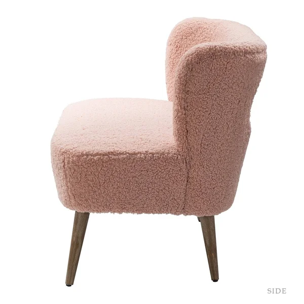 Kanesh Lambskin Sherpa Upholstery Loveseat with Wooden Base - Pink
