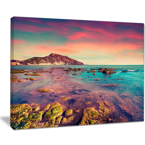 Designart Giallonardo Beach Colorful Sunset Seashore Photo Canvas Print - 4 Panels - 61424100018