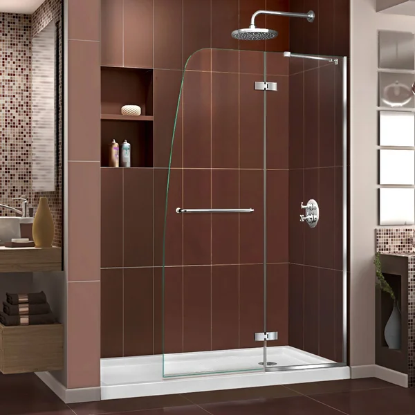 DreamLine Aqua Ultra 32 in. D x 60 in. W x 74 3/4 in. H Frameless Shower Door in Chrome and Right Drain White Base Kit