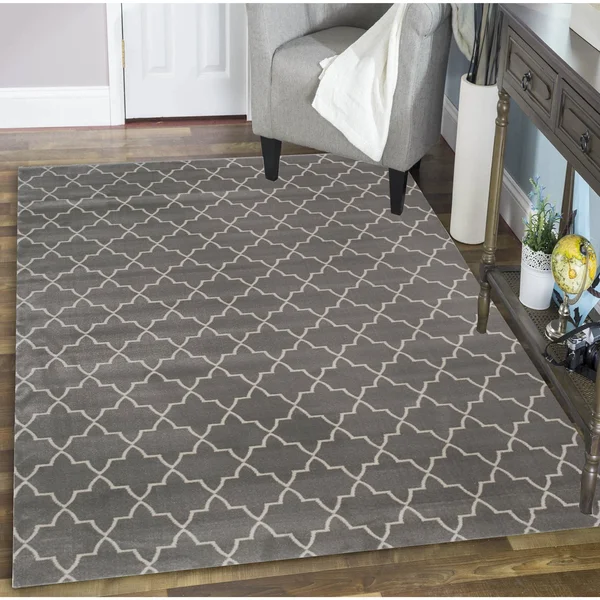 Admire Home Living Plaza Modern Contemporary Geometric Pattern Area Rug - Grey 2&2x22 x 7&7x22 Runner