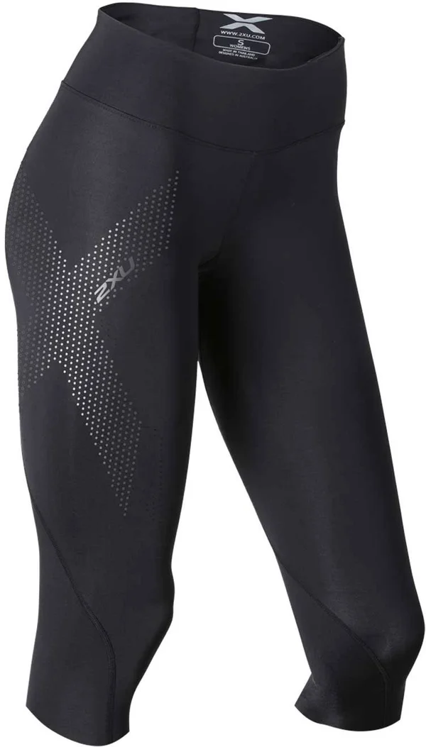 2XU Women's Mid-Rise Compression 3/4 Tights, WA2865b-BLK/DRF-MT