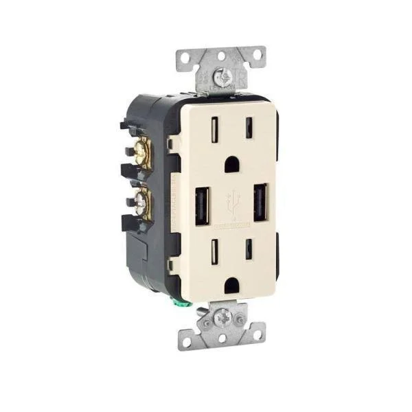 Leviton 15 Amp Decora Combination Tamper Resistant Duplex Outlet and USB Charger, Light Almond (9-Pack)