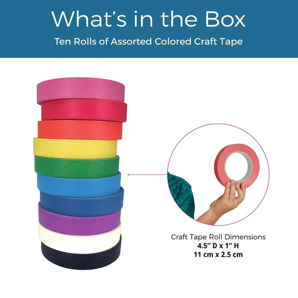 Ecr4kids 1in Colorful Craft Tape Roll 10-Piece - Assorted