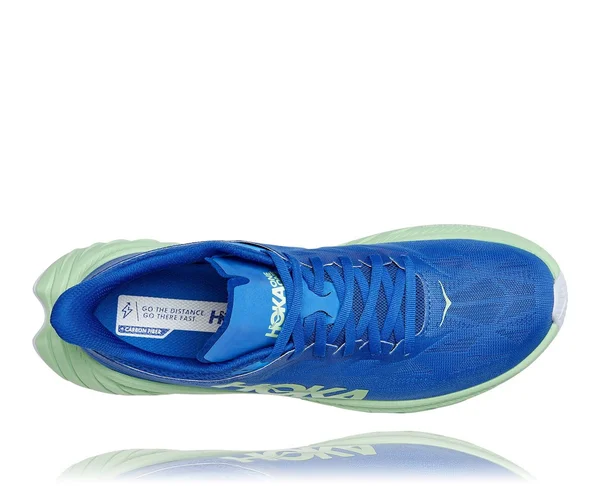 Men's Hoka One One Carbon x 2 9.5-D, Dazzling Blue, Green Ash