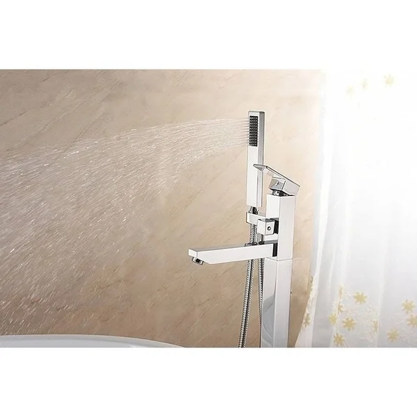 EISEN Home SevenFalls Single Handle Floor Mounted Freestanding Tub Filler with Handshower - Size: Chrome Finish