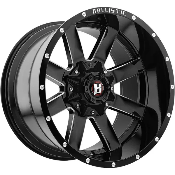 Ballistic Rage 959 Wheel 22x12 8x6.5 (8x165.1) 8x170 Black Milled -50 mm - Free Lug NUTS!