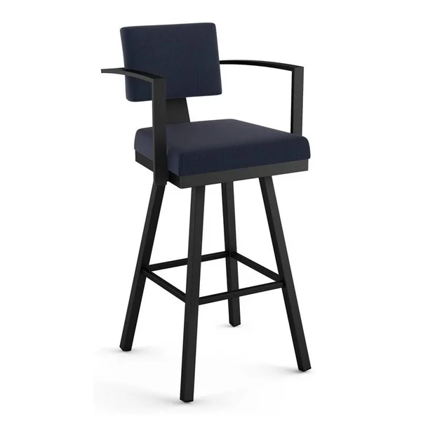 Amisco Akers 26.25x22 Polyester Swivel Counter Stool in Dark Blue/Black