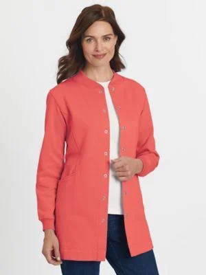 Blair Women's Plus Snap-Front Long Fleece Jacket, Coral Rose Orange 2XL