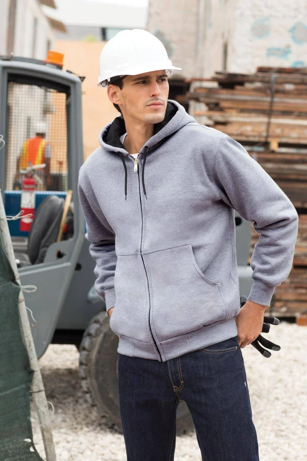 Cornerstone CS620 Heavyweight Full Zip with Thermal Lining Hooded Sweatshirt - Black - S