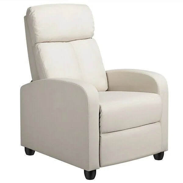 Easyfashion Faux Leather Soft-Cushioned Push Back Recliner - Beige