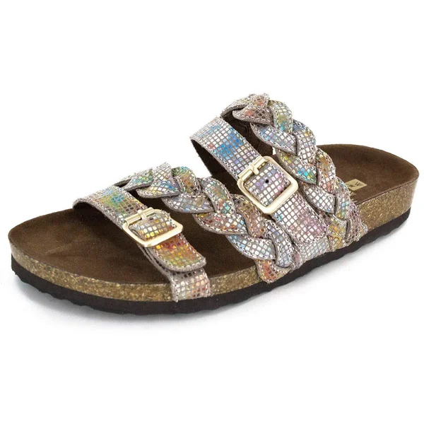 White Mountain Women's Holland Slide, Light Blue Leather