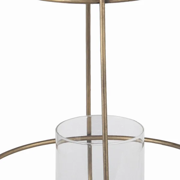 Benjara Bm209961 Cage Type Round Metal Lantern with Top Hook and Stable Base - Large, Gold