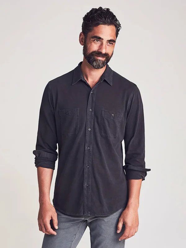Faherty Knit Seasons Shirt Men's Clothing Washed Black : 2XL