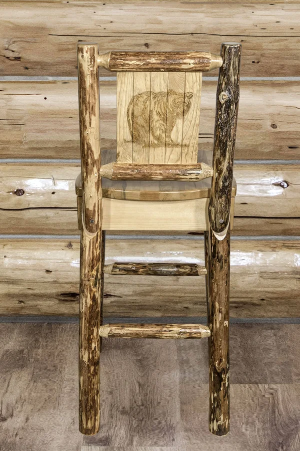 Montana Woodworks MWGCBSWNRLZBEAR Glacier Country Back Barstool with Laser Engraved Bear Design